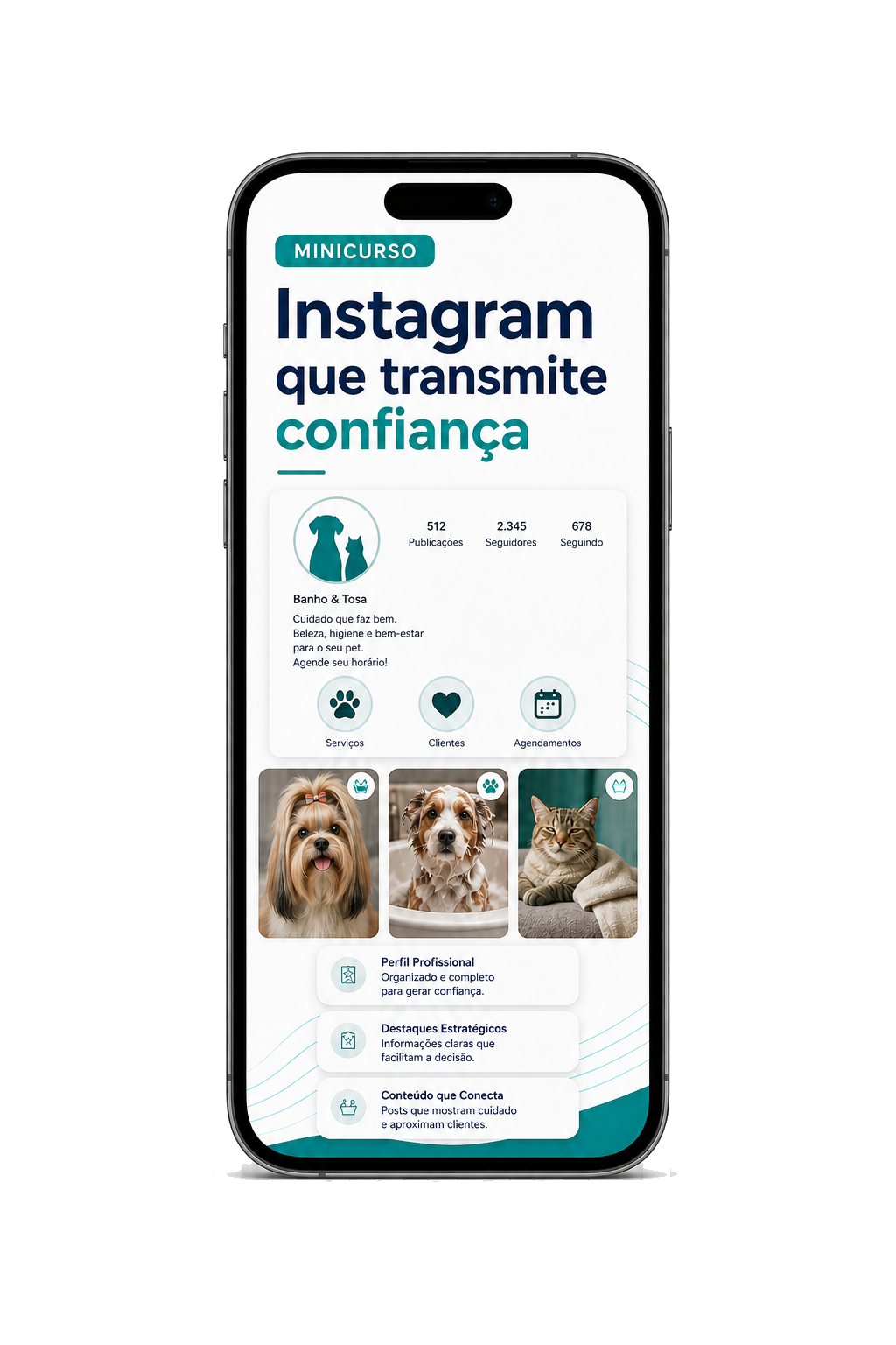 Mockup do minicurso Instagram que transmite confiança em celular