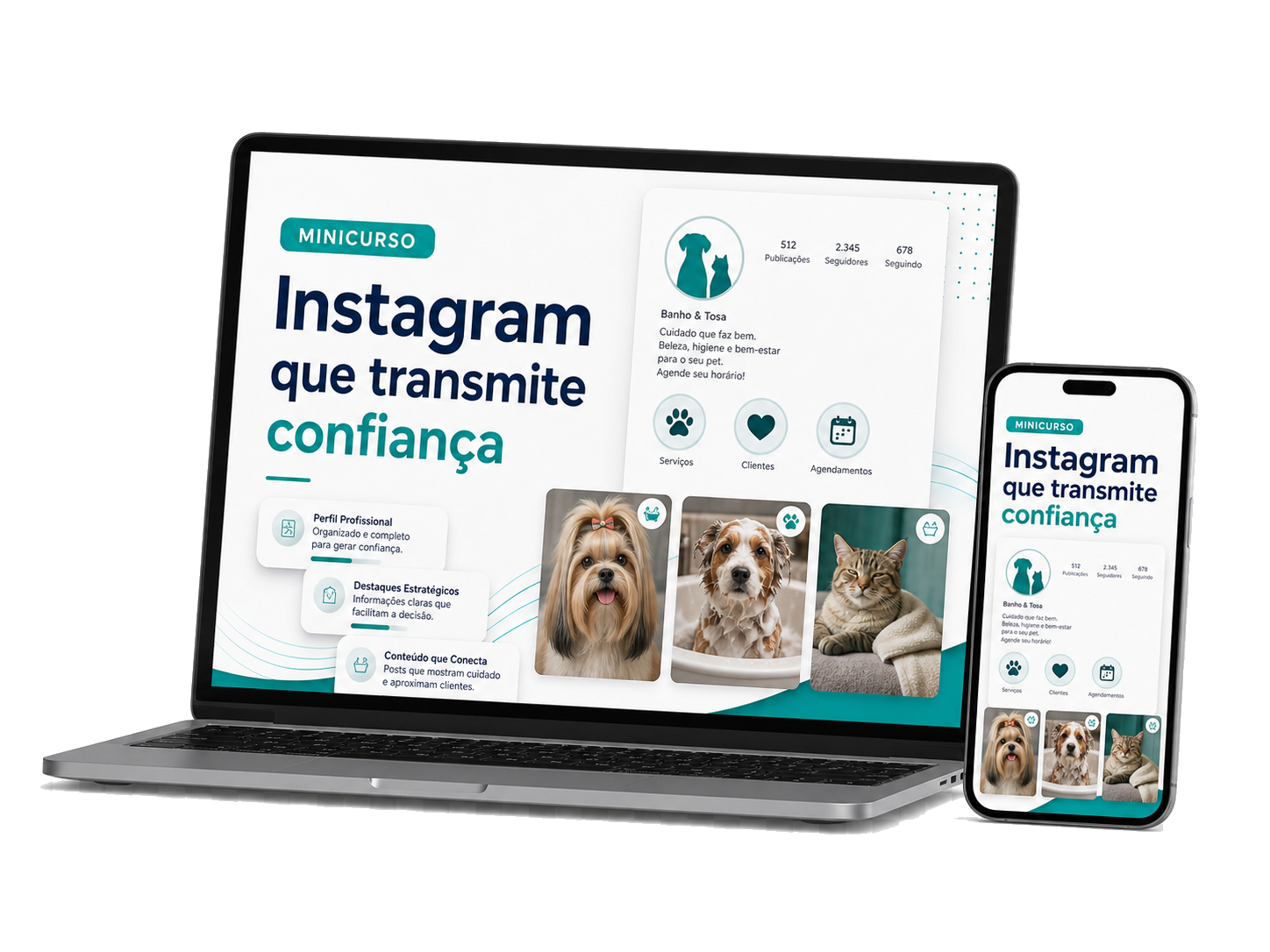 Mockup do minicurso Instagram que transmite confiança em notebook